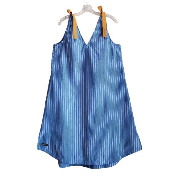 MATILDA JANE Women S / M Dress Sandy Seashell Blue White Striped Tie Straps 38" - Picture 7 of 9